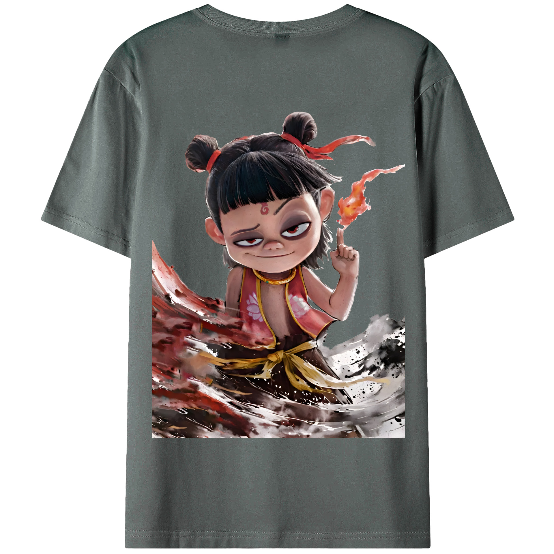 （画像用） Ne Zha 2 ナタ 魔童の大暴れ 綿100％半袖Tシャツ（背面プリント）